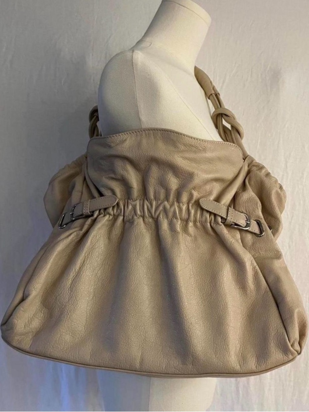 Beige Soft Leather Shoulder Bag - Women's Handbag